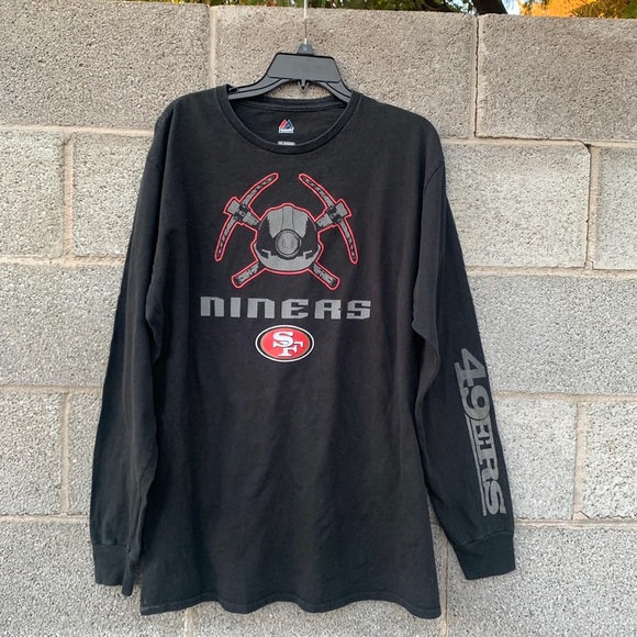 San Francisco 49ers Long Sleeve T-Shirt Majestic Men's Size XXL Black Spell Out - Picture 4 of 7